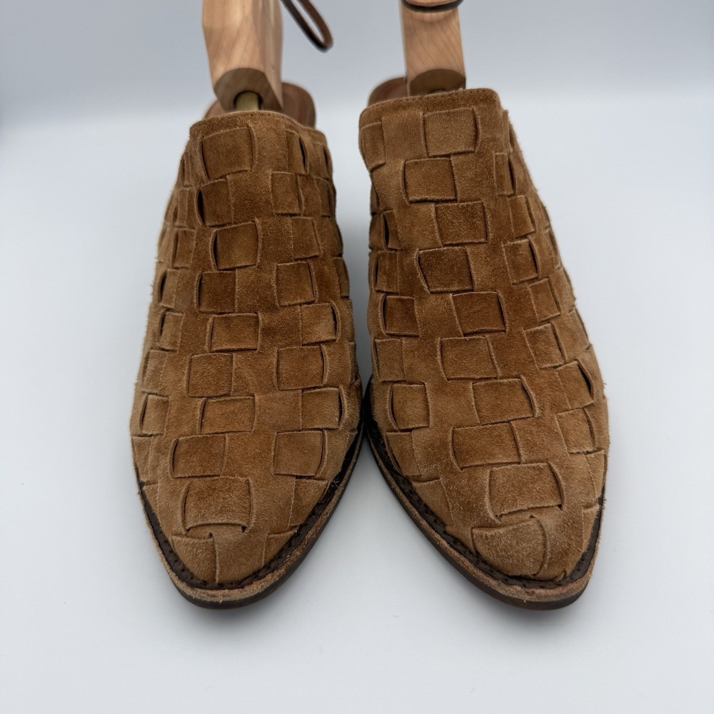 Jeffrey Campbell Favela Suede Weave Mules Cognac‎ Brown Western Heel Size 8
